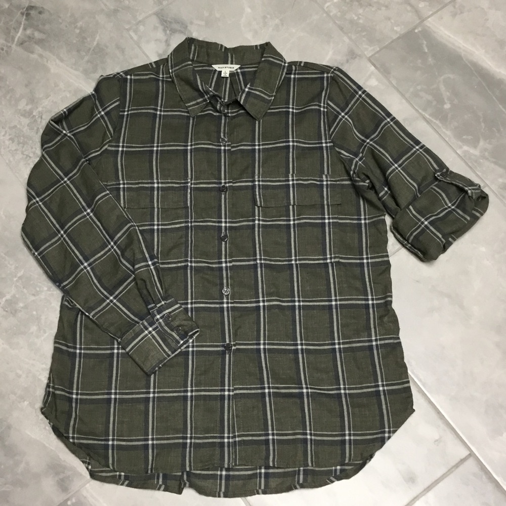 Max Studio Forest Green Plaid Women’s Shirt